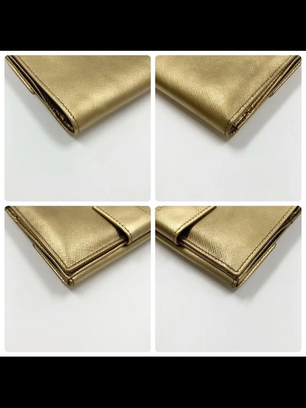 Prada Metallic Gold Saffiano Compact Wallet
